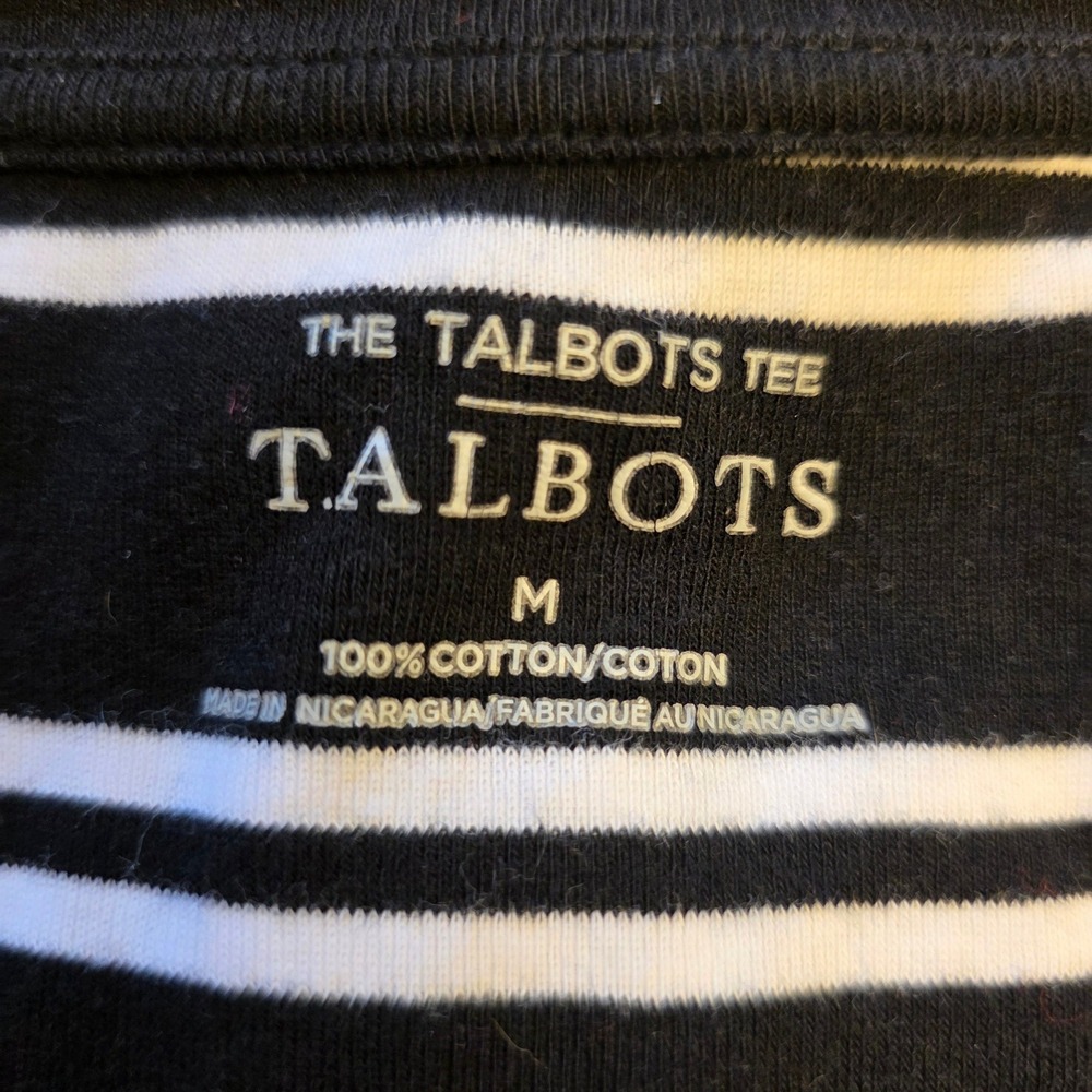 Talbots 100% Cotton M Black White Chevron Stripe V-Neck Short Sleeve Career Top - Picture 4 of 8